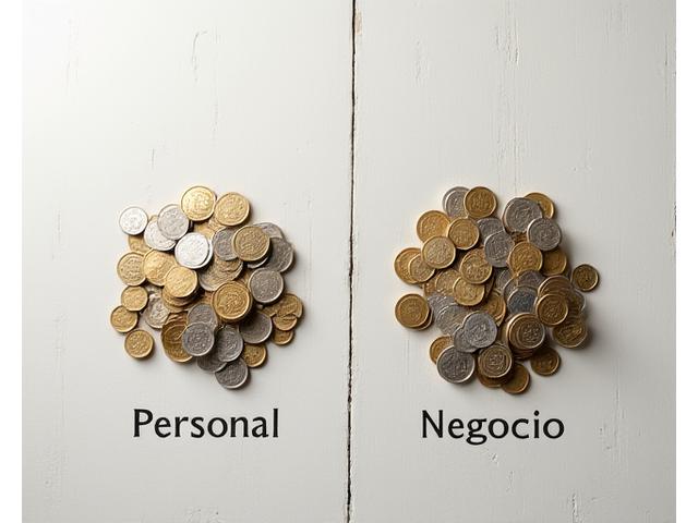 Dos pilas distintas de monedas y billetes, con una línea divisoria clara en el medio, simbolizando separación de finanzas.
