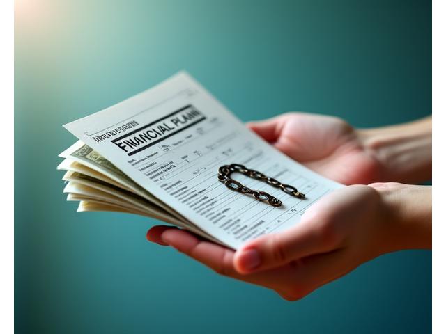 Ilustración de manos sosteniendo un plan financiero, con cadenas rotas simbolizando la liberación de deudas.