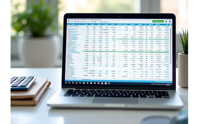 Diversas herramientas financieras digitales en una laptop, incluyendo gráficos y calculadoras.