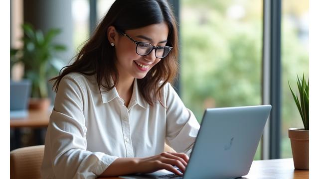 Profesional freelancer contento trabajando en su laptop, simbolizando libertad financiera y flexibilidad