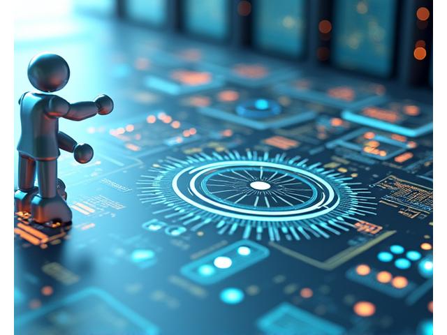 Interfaz de usuario de un software de inversión automatizado mostrando gráficos y opciones de configuración con un robot y líneas de código